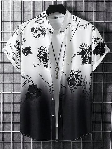 Manfinity Homme Men Floral Print Graphic Short Sleeve Shirt Without Tee, For Husband, Vacation