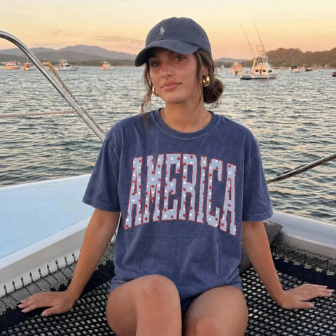 Retro America 4th Of July Shirt Preppy Fourth Of July Tshirt Oversized USA Tee Aesthetic Patriotic Shirt Comfort Colors2026-Summer Outfits For Women